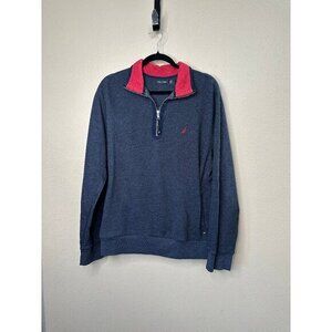 Nautica Men's Pullover Large Blue sweatshirt‎ quarter zip cotton long sleeve